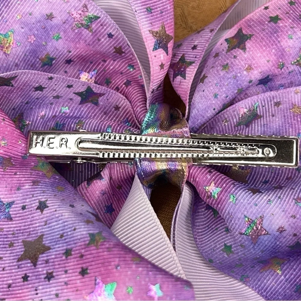 SET OF 2 LARGE PURPLE HAIR BOWS CHEER RETRO COLORFUL